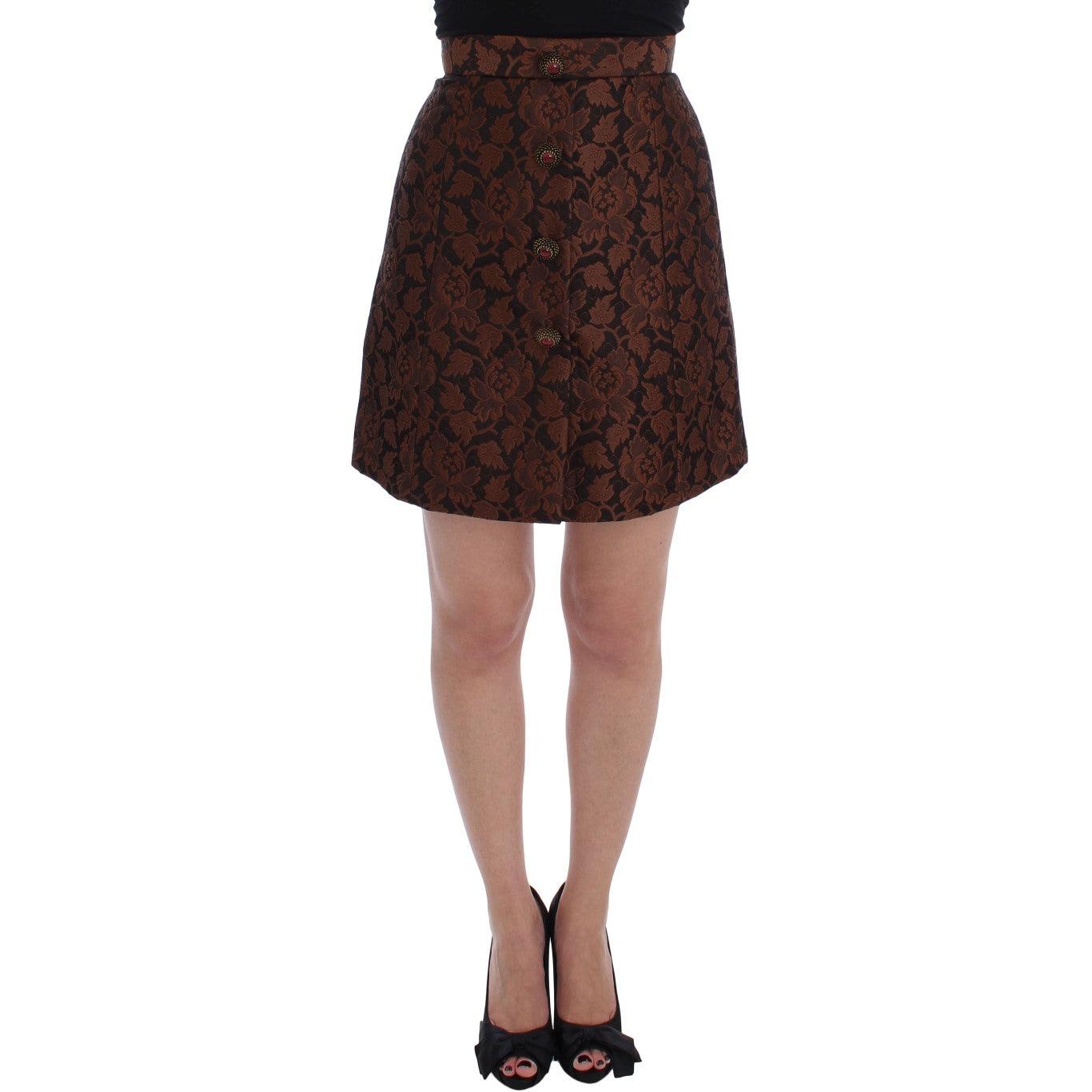 Brown Floral Brocade Mini Bubble Skirt - coffeewithmee2