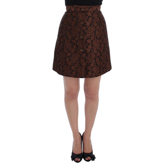 Brown Floral Brocade Mini Bubble Skirt - coffeewithmee2
