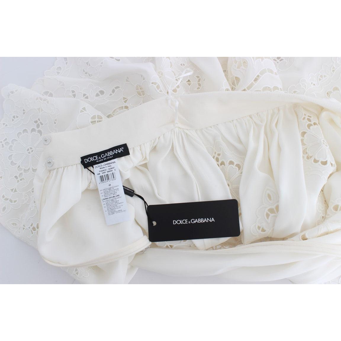 White Silk Floral Ricamo Knee Skirt - coffeewithmee2