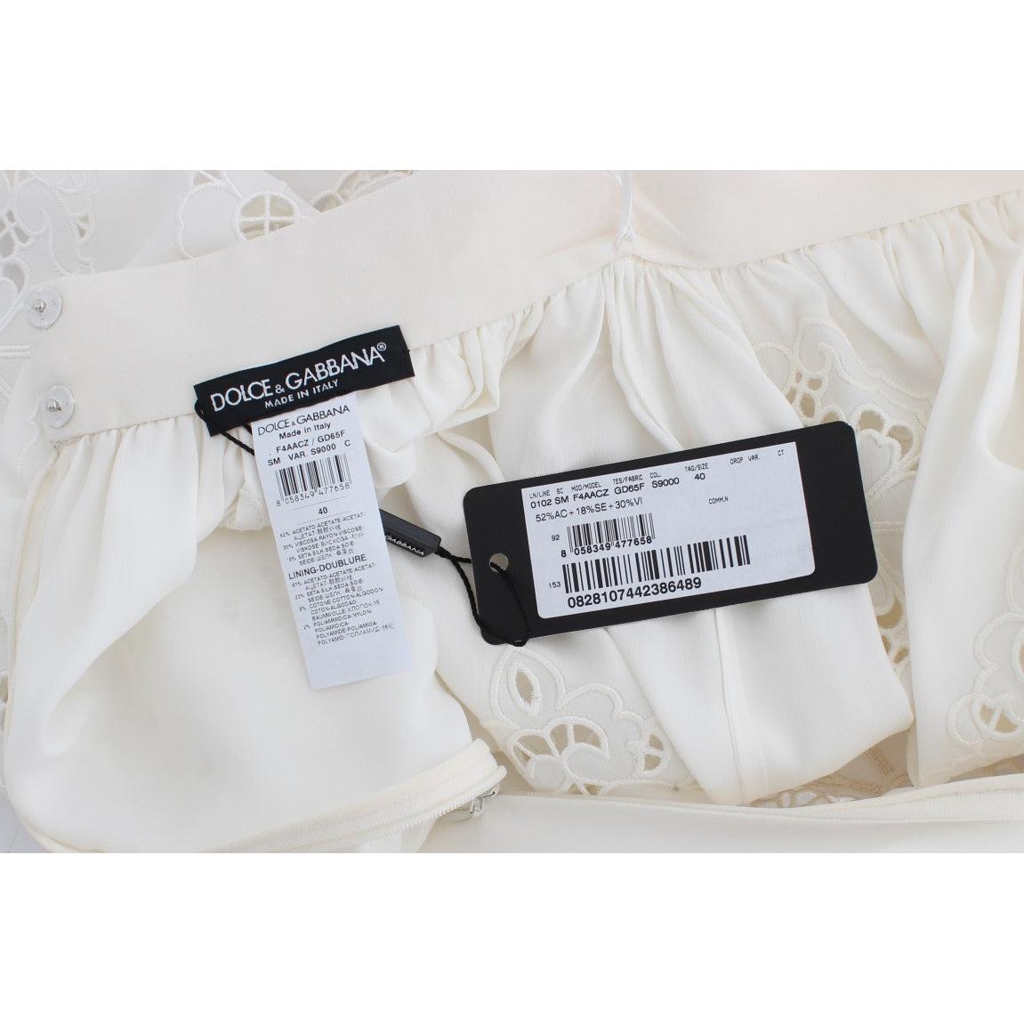 White Silk Floral Ricamo Knee Skirt - coffeewithmee2
