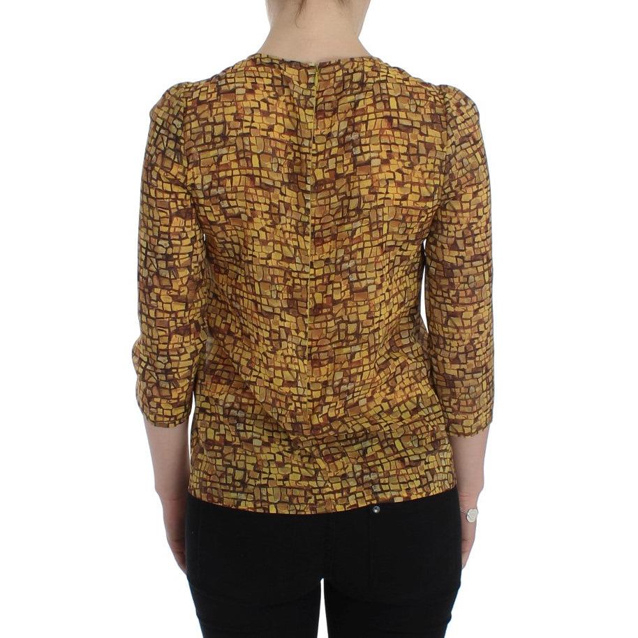Multicolor Mosaic Print Silk Blouse T-shirt - coffeewithmee2
