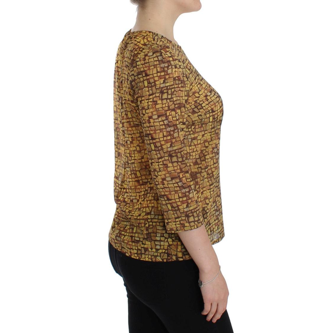 Multicolor Mosaic Print Silk Blouse T-shirt - coffeewithmee2