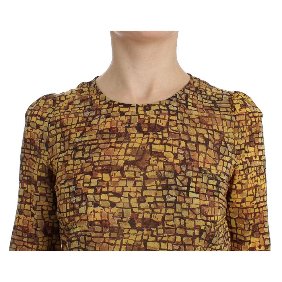 Multicolor Mosaic Print Silk Blouse T-shirt - coffeewithmee2
