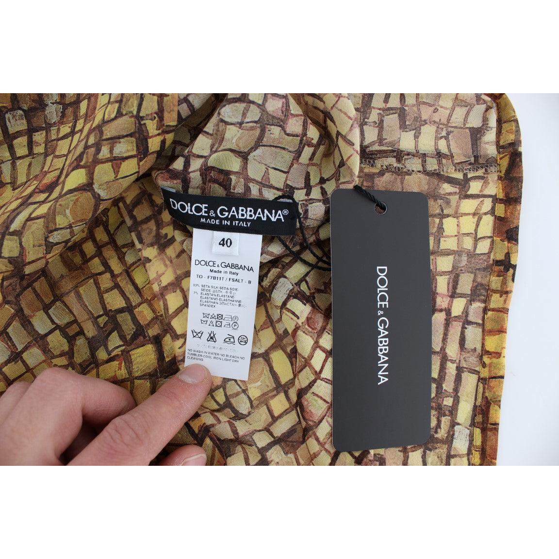 Multicolor Mosaic Print Silk Blouse T-shirt - coffeewithmee2