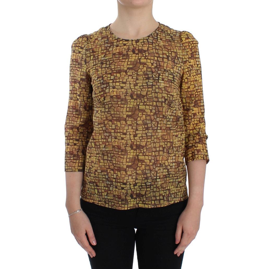 Multicolor Mosaic Print Silk Blouse T-shirt - coffeewithmee2