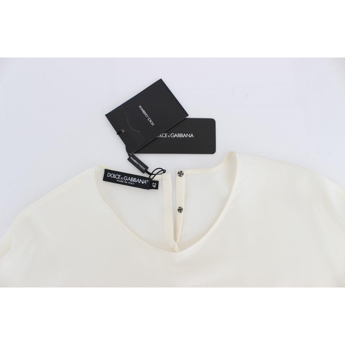 White Sequined Key Silk Blouse T-shirt Top - coffeewithmee2
