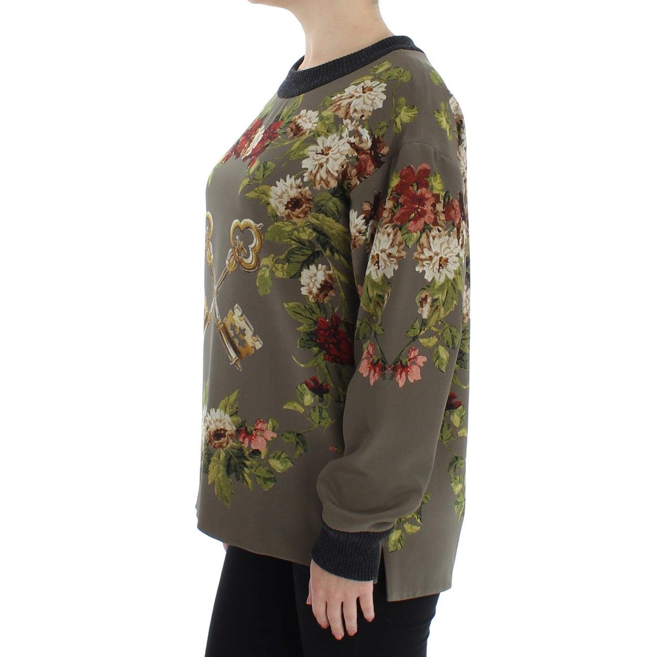 Green Key Floral Print Silk Sweater - coffeewithmee2
