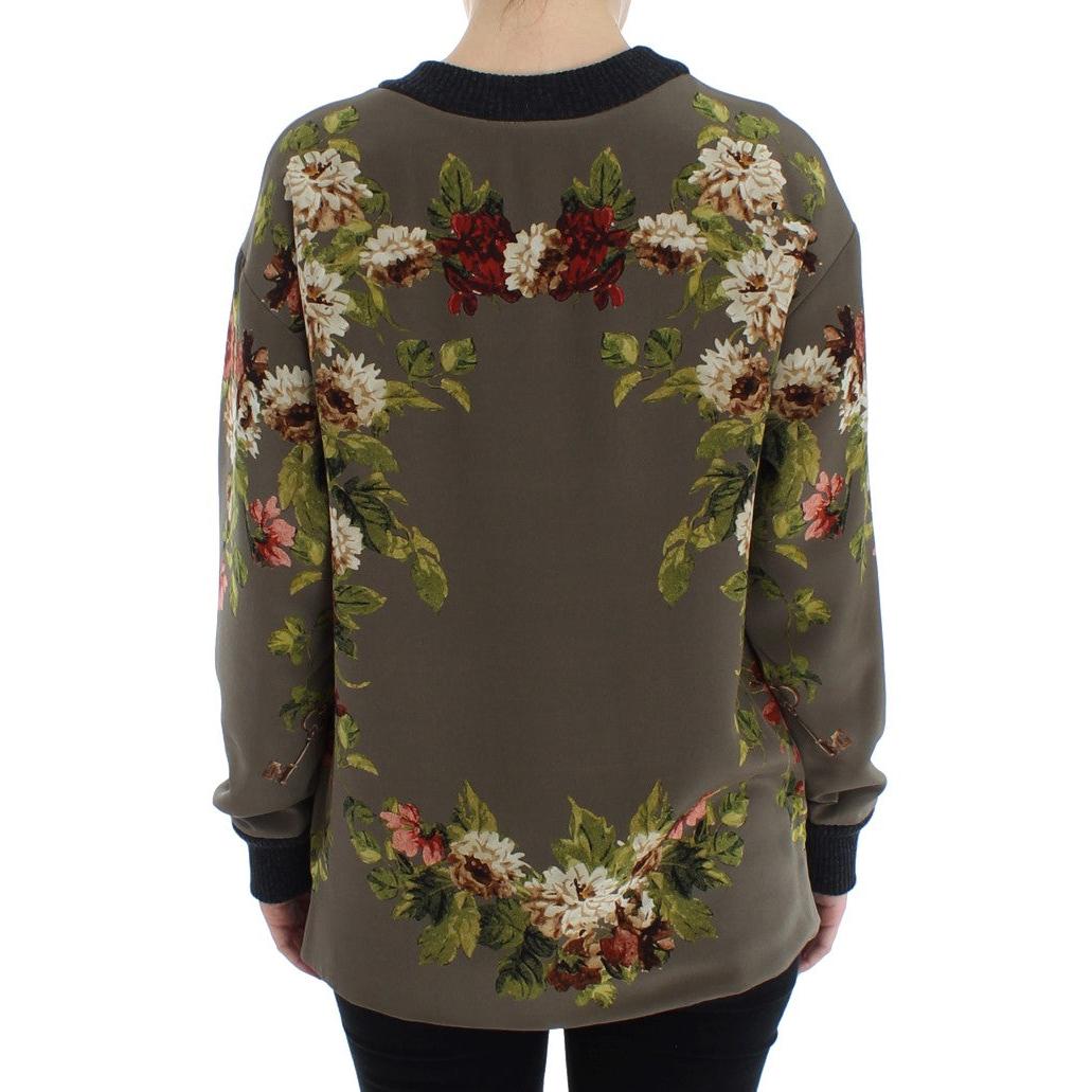 Green Key Floral Print Silk Sweater - coffeewithmee2