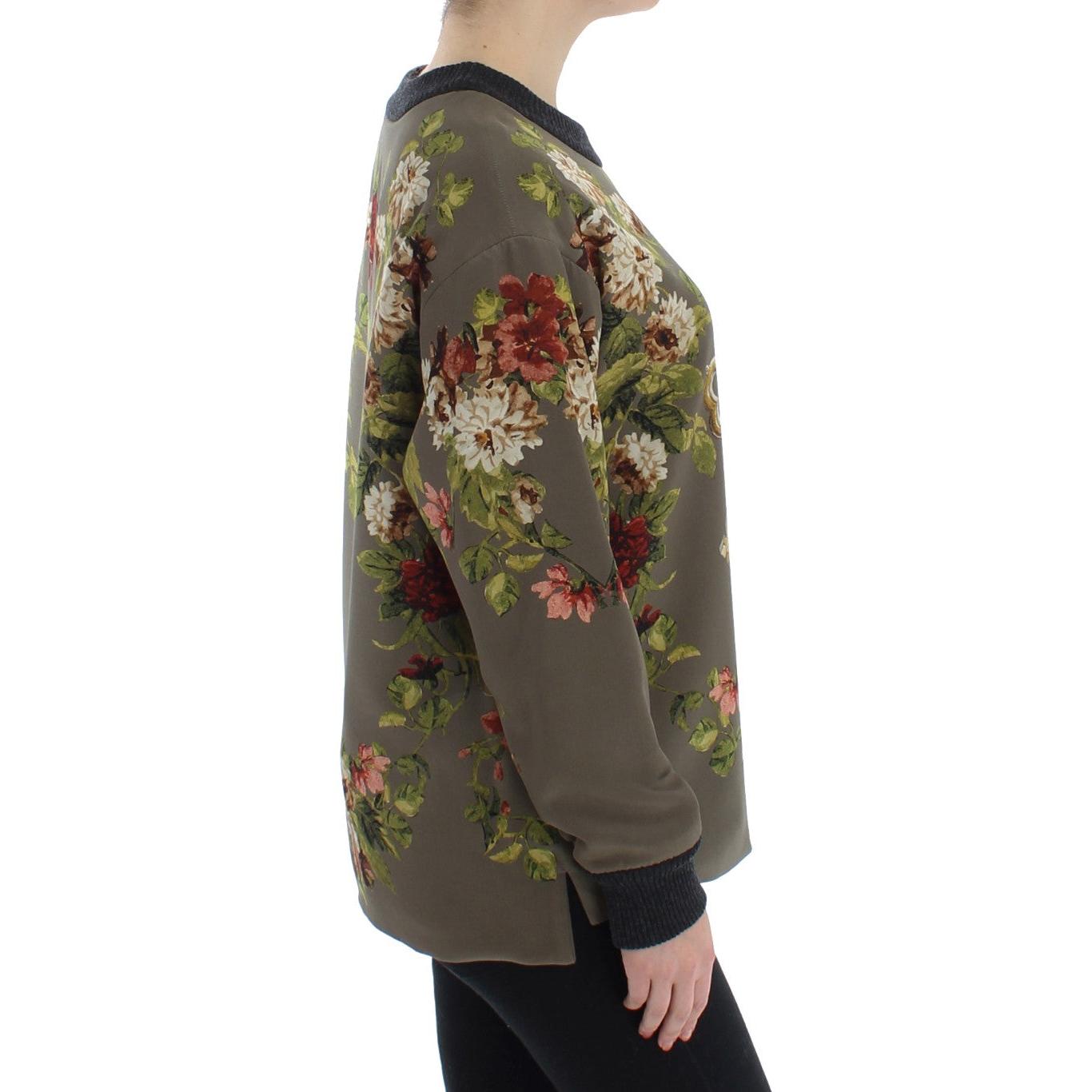 Green Key Floral Print Silk Sweater - coffeewithmee2