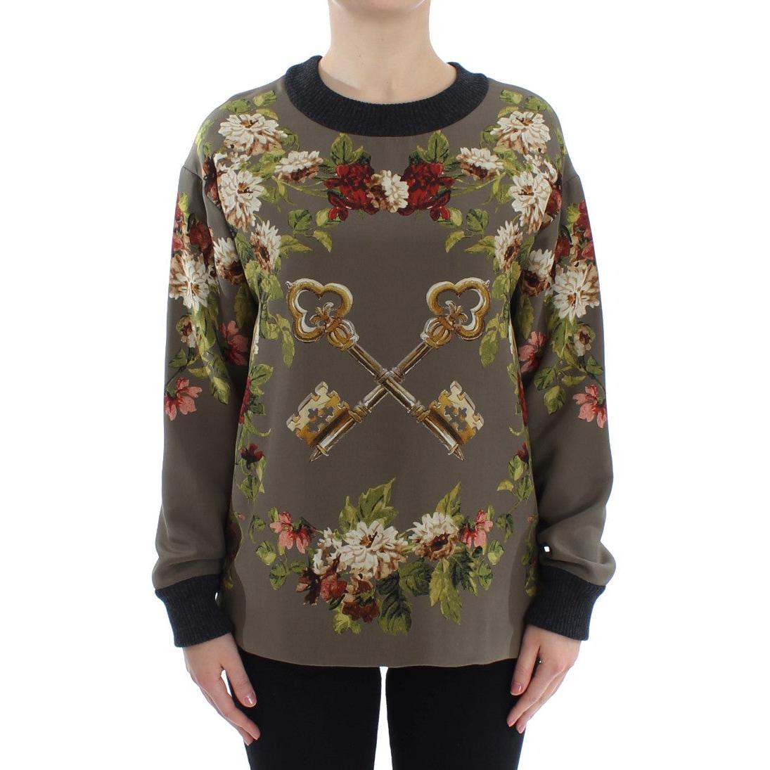 Green Key Floral Print Silk Sweater - coffeewithmee2