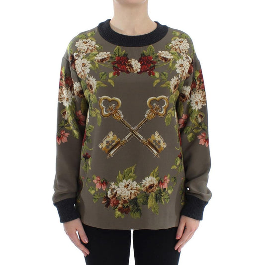Green Key Floral Print Silk Sweater - coffeewithmee2