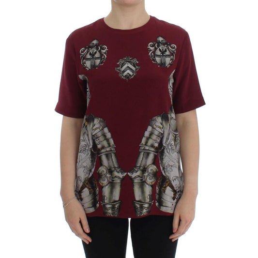 Red Knight Print Silk Blouse T-shirt - coffeewithmee2