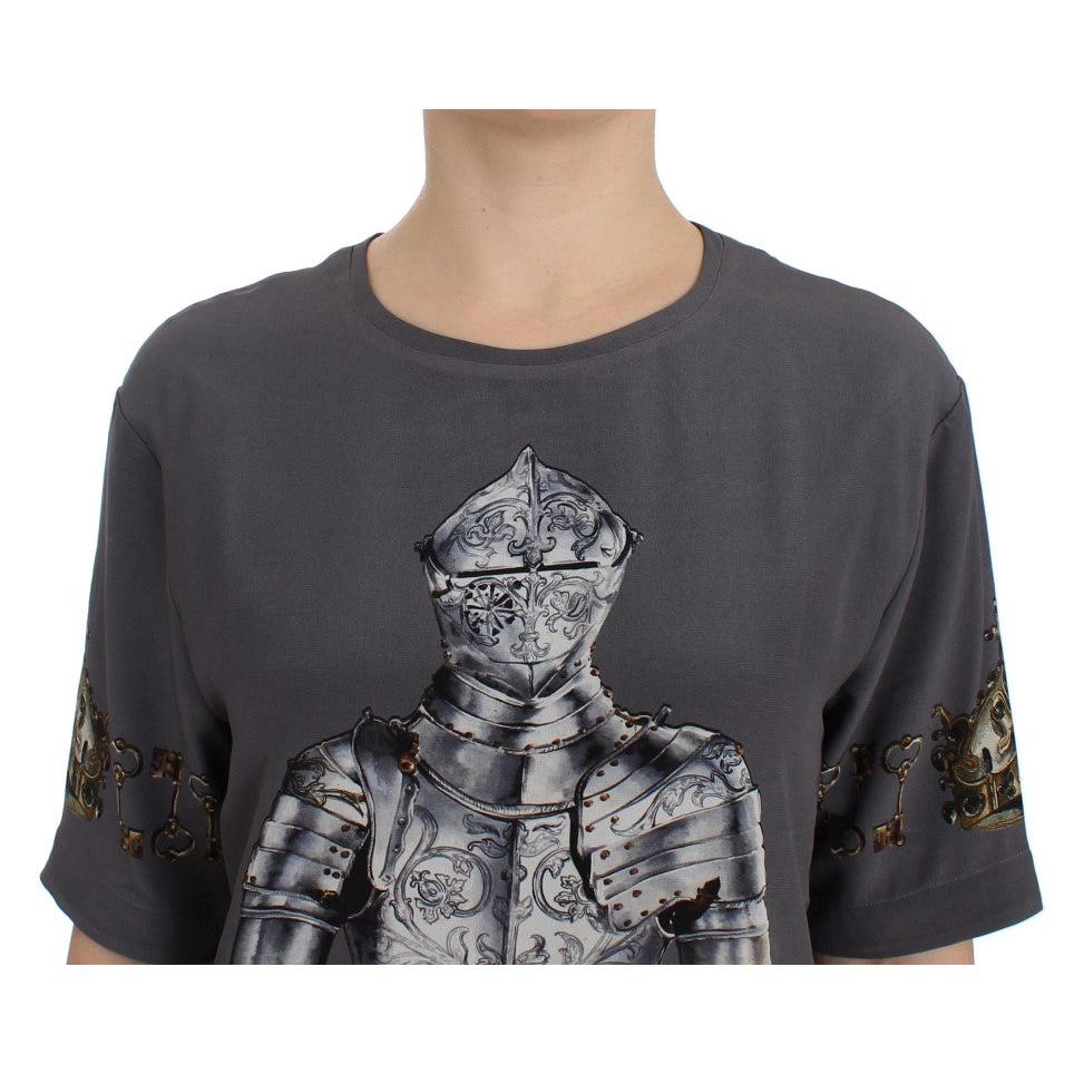 Gray Knight Crown Print Silk Blouse Top - coffeewithmee2