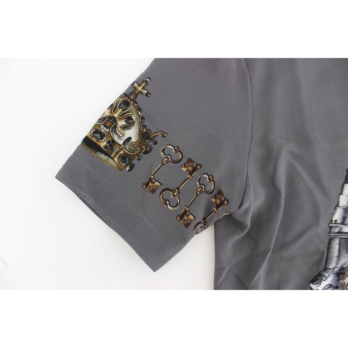 Gray Knight Crown Print Silk Blouse Top - coffeewithmee2