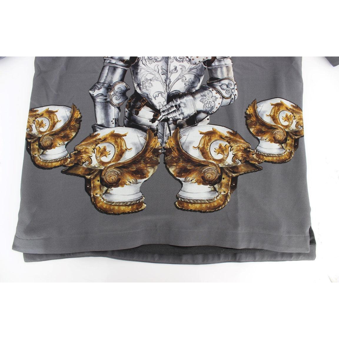 Gray Knight Crown Print Silk Blouse Top - coffeewithmee2