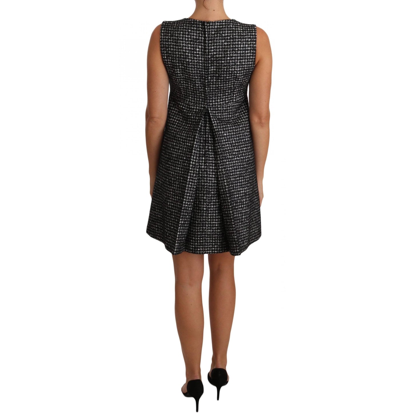Gray Houndstooth Floral Appliqué Shift Mini Dress - coffeewithmee2