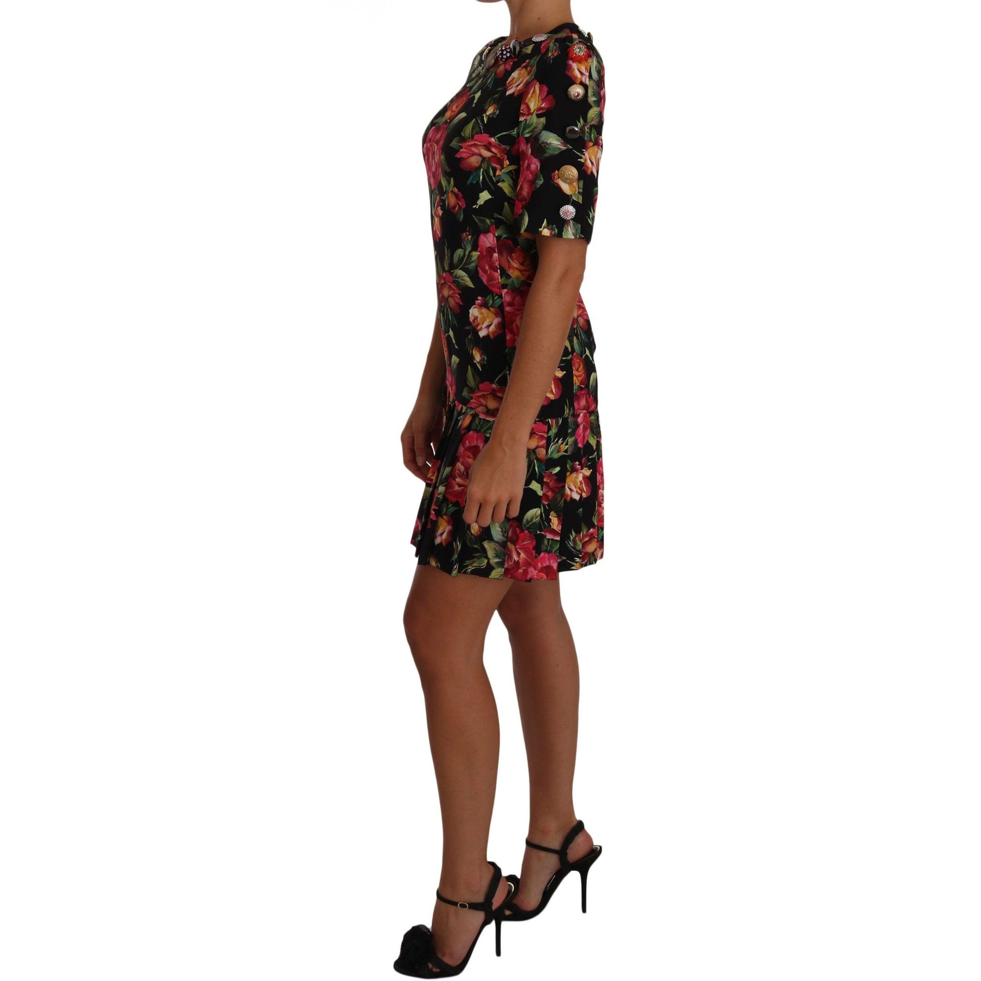 Multicolor Floral Crystal Buttons  Dress - coffeewithmee2