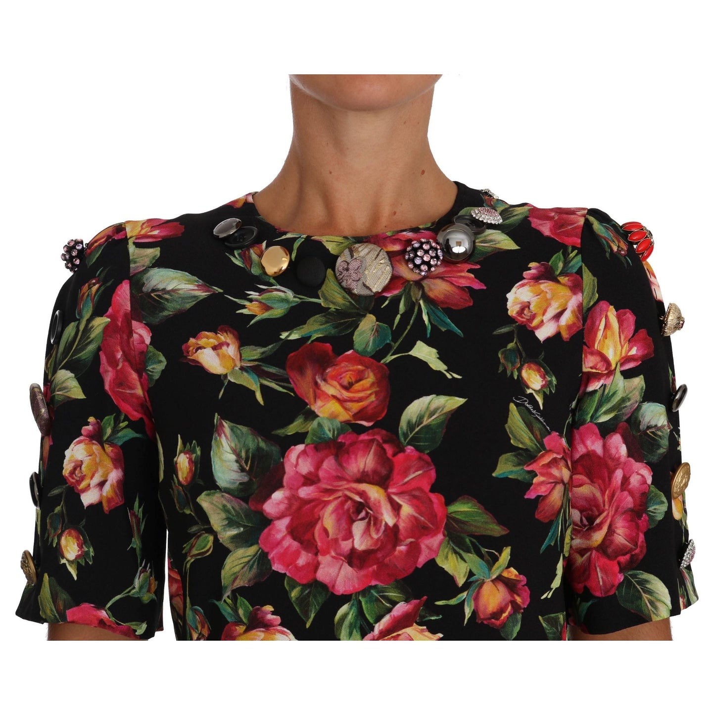 Multicolor Floral Crystal Buttons  Dress - coffeewithmee2