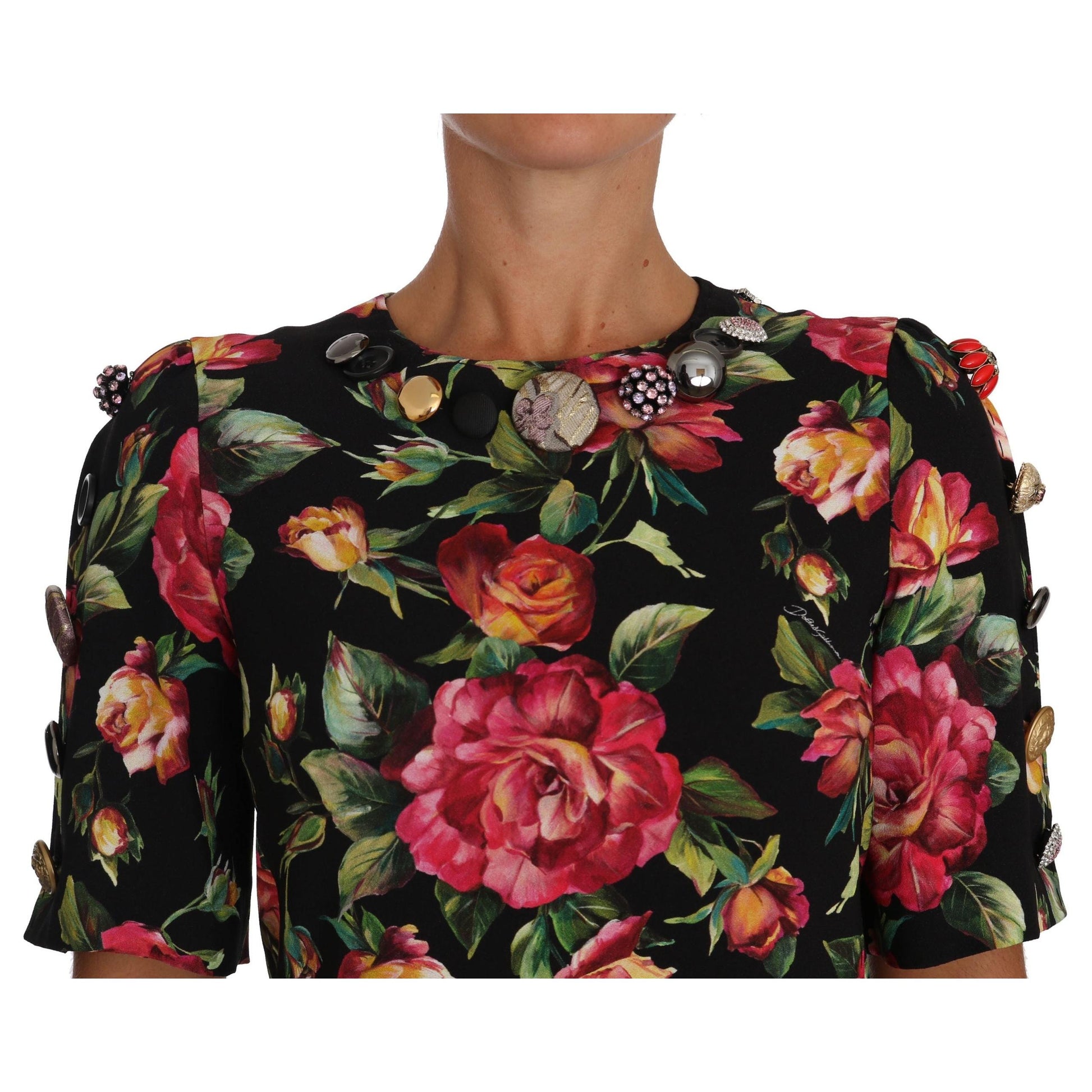 Multicolor Floral Crystal Buttons  Dress - coffeewithmee2