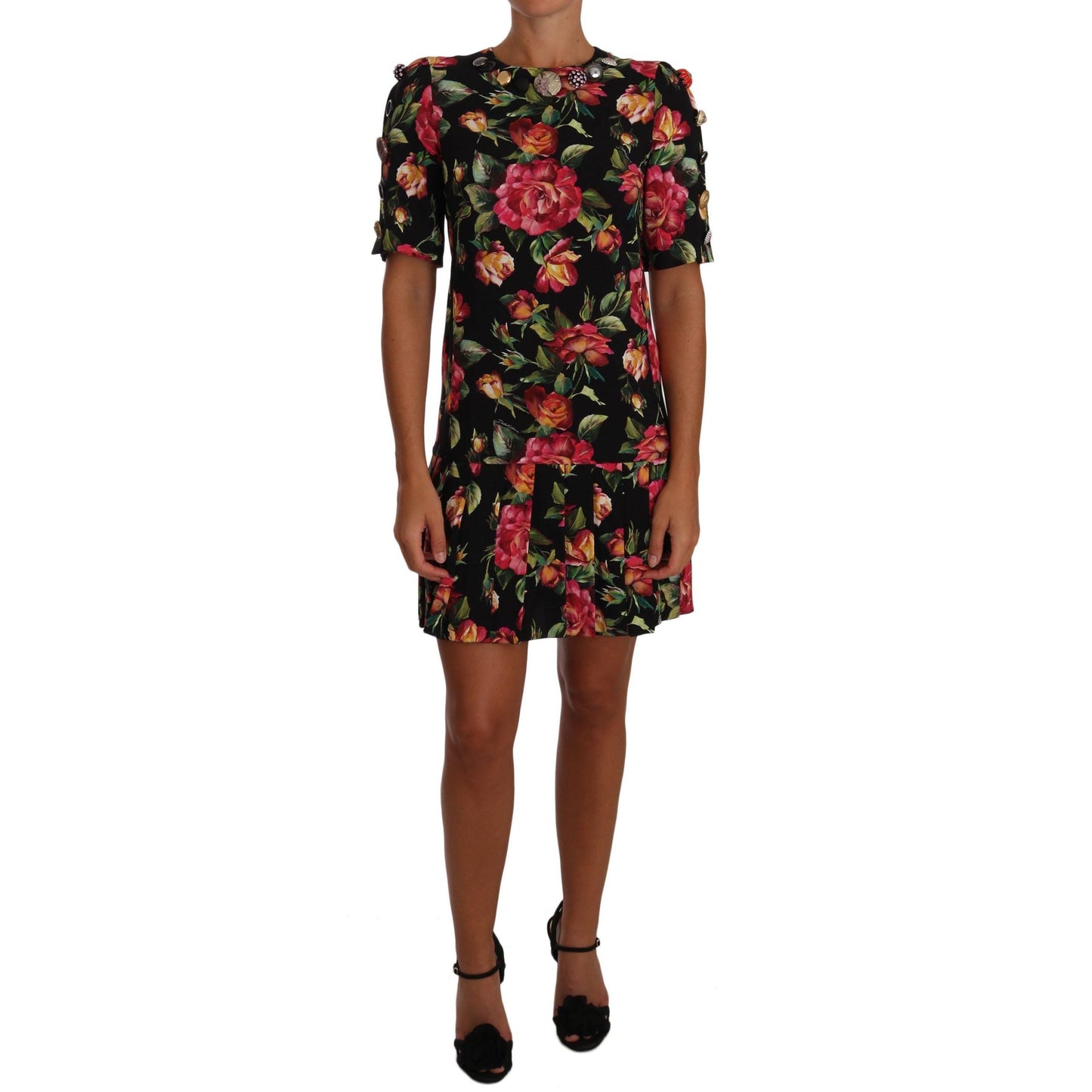 Multicolor Floral Crystal Buttons  Dress - coffeewithmee2