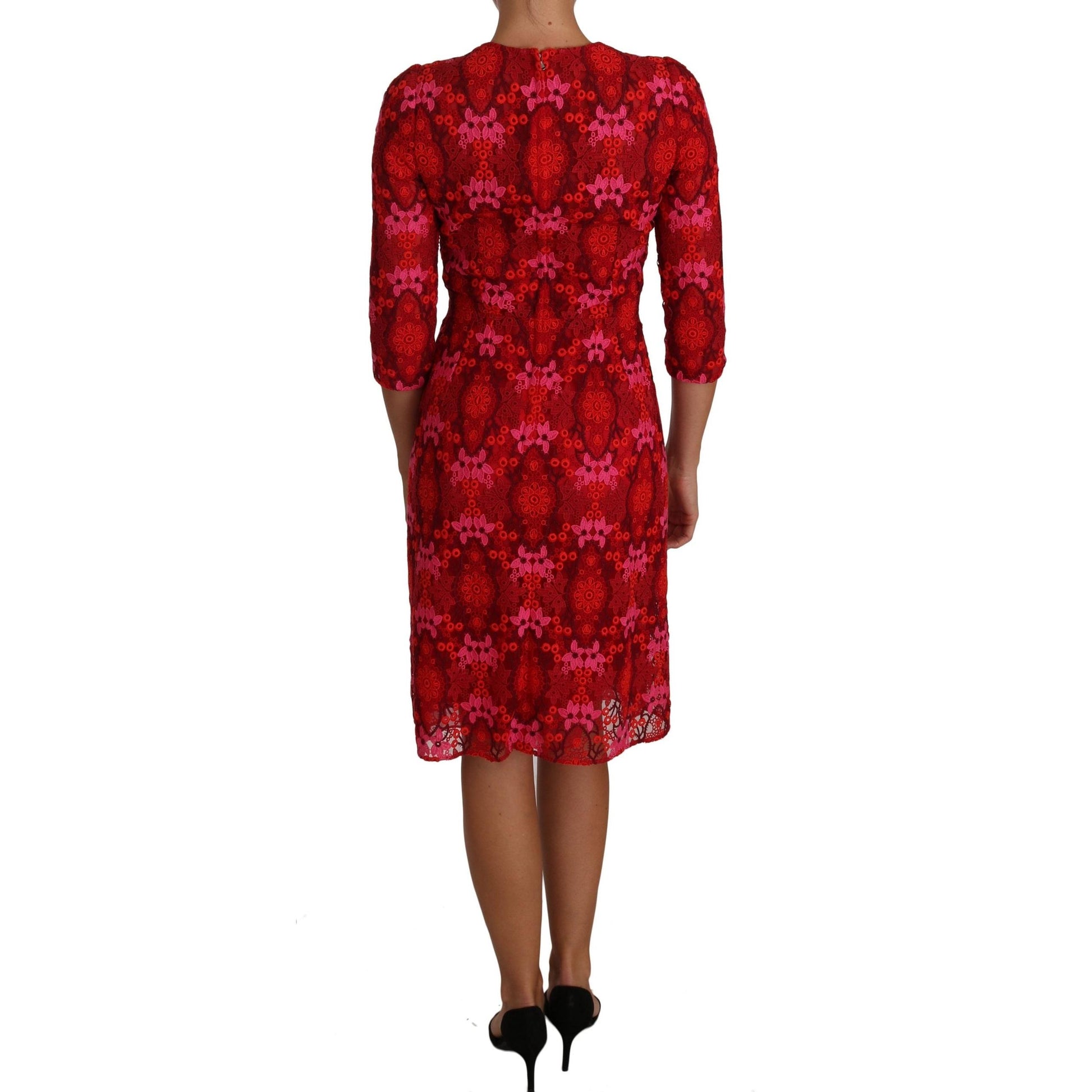Floral Crochet Lace Red Pink Sheath Dress - coffeewithmee2