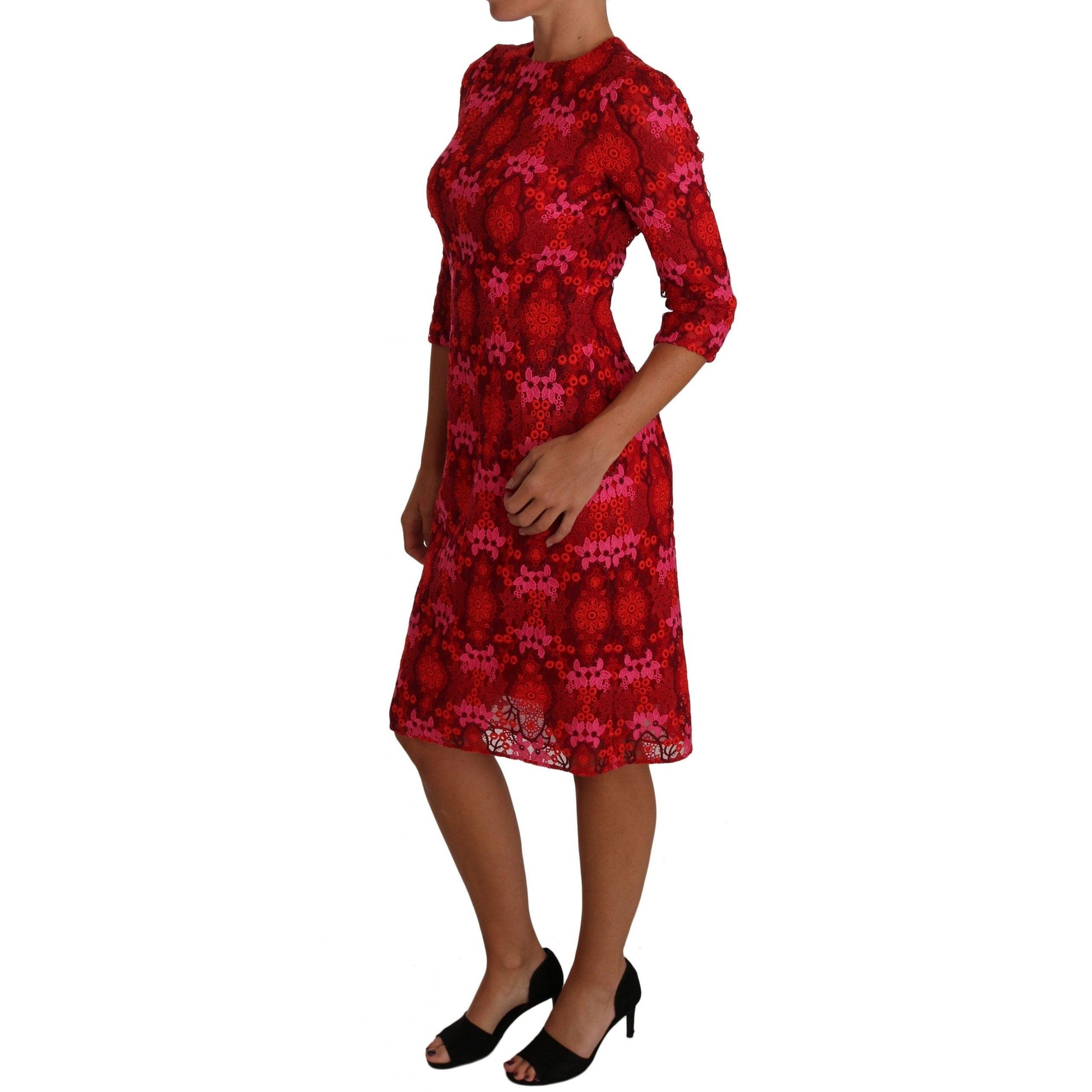 Floral Crochet Lace Red Pink Sheath Dress - coffeewithmee2