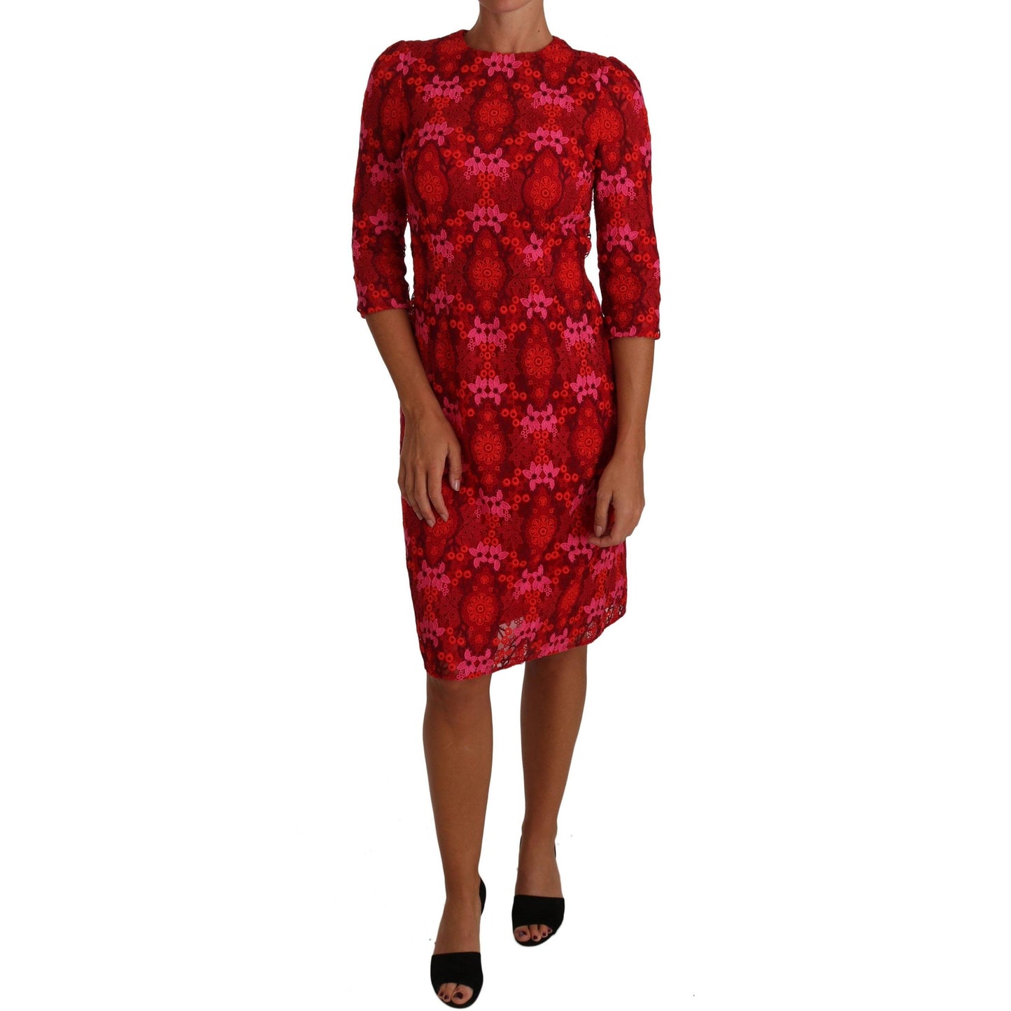 Floral Crochet Lace Red Pink Sheath Dress - coffeewithmee2
