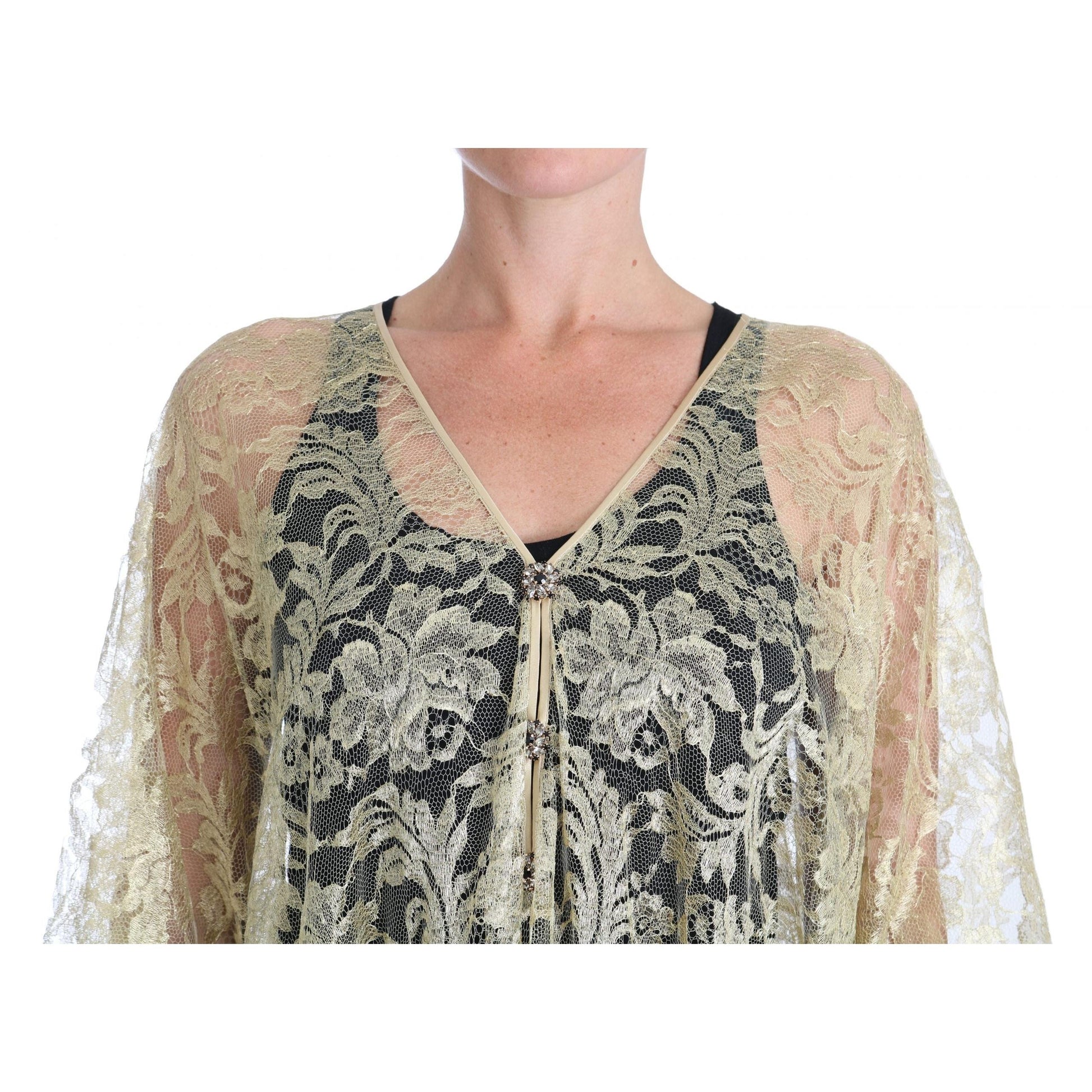 Gold Floral Lace Crystal Gown Cape Dress - coffeewithmee2