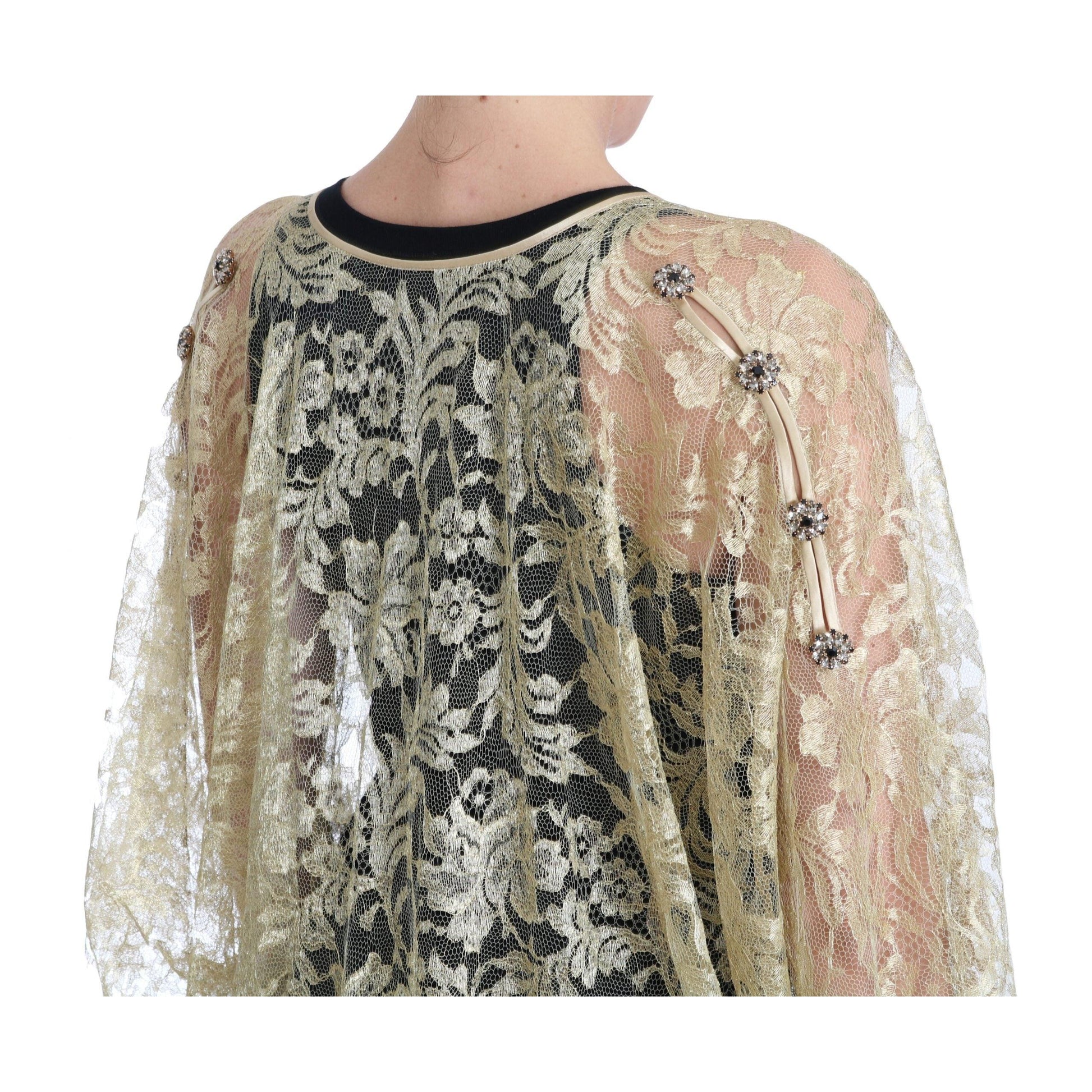 Gold Floral Lace Crystal Gown Cape Dress - coffeewithmee2