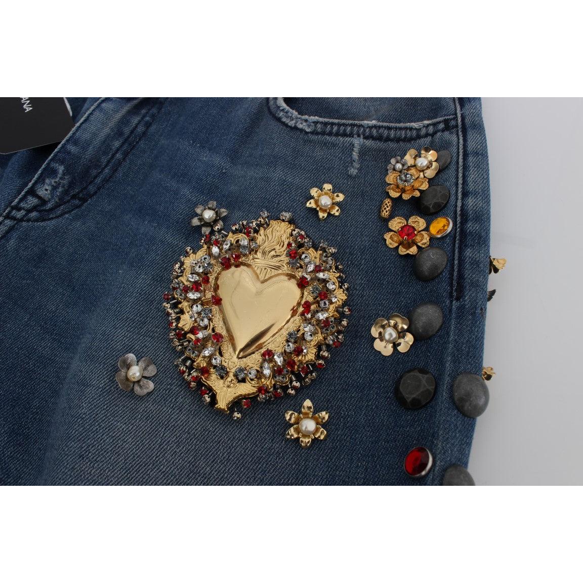 Crystal Roses Heart Embellished Jeans - coffeewithmee2