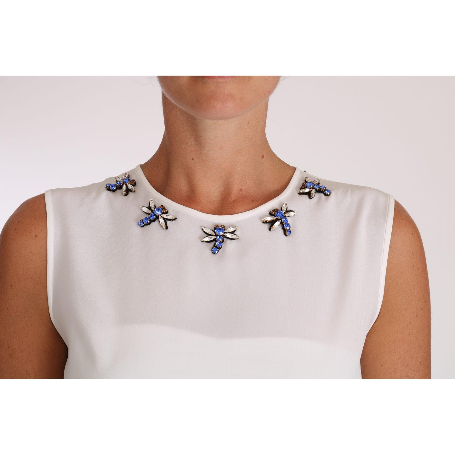 White Silk Crystal Embellished Fly T-shirt - coffeewithmee2