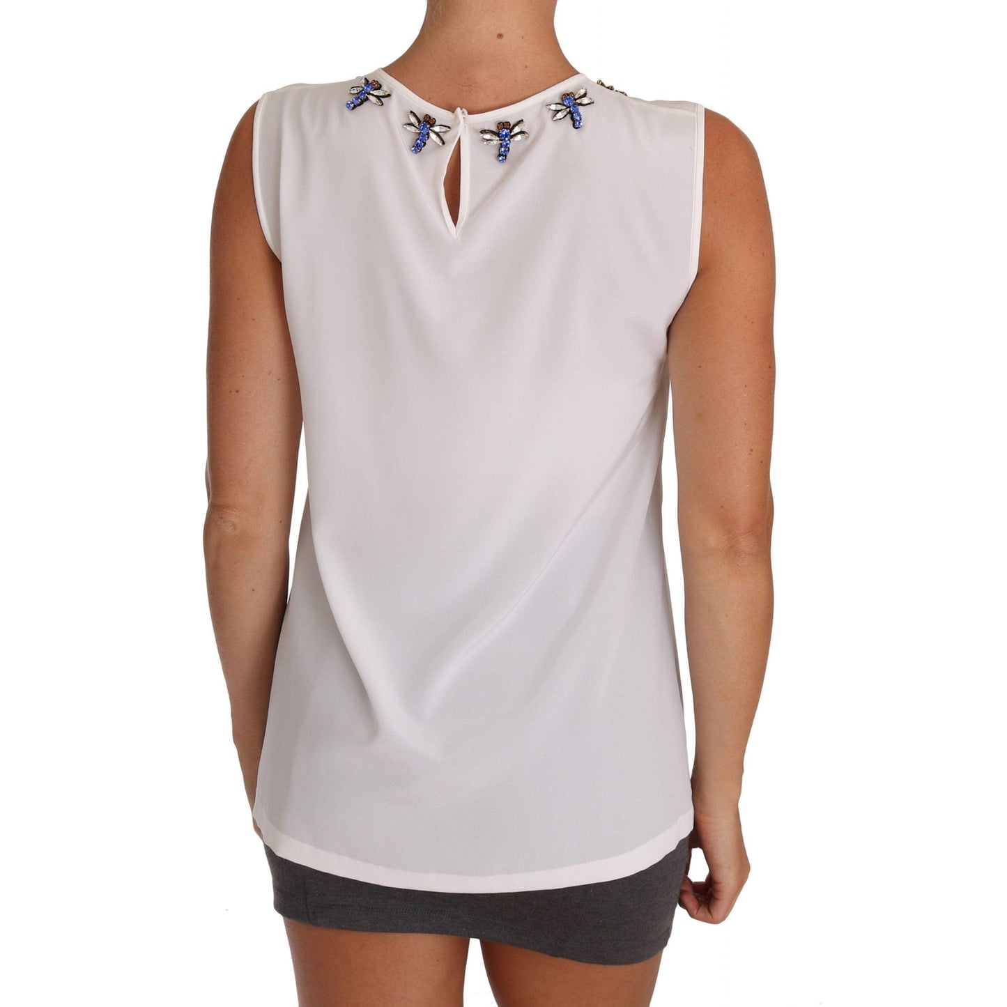 White Silk Crystal Embellished Fly T-shirt - coffeewithmee2