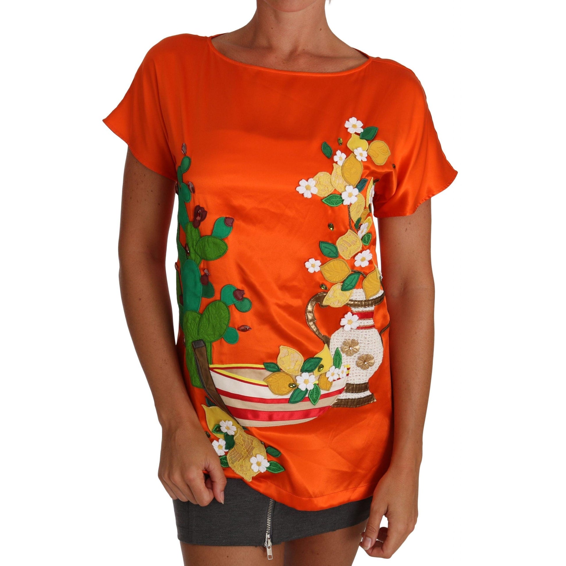 Silk Orange Lemon Crystal T-shirt Top - coffeewithmee2