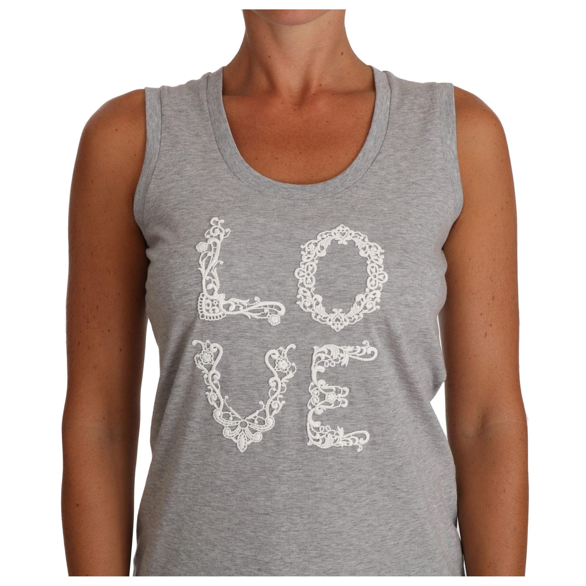 Gray and white Cami Tank Gray LOVE Cotton Top - coffeewithmee2