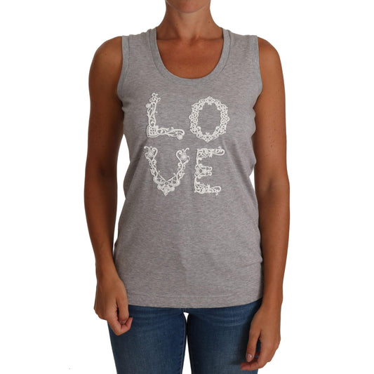 Gray and white Cami Tank Gray LOVE Cotton Top - coffeewithmee2