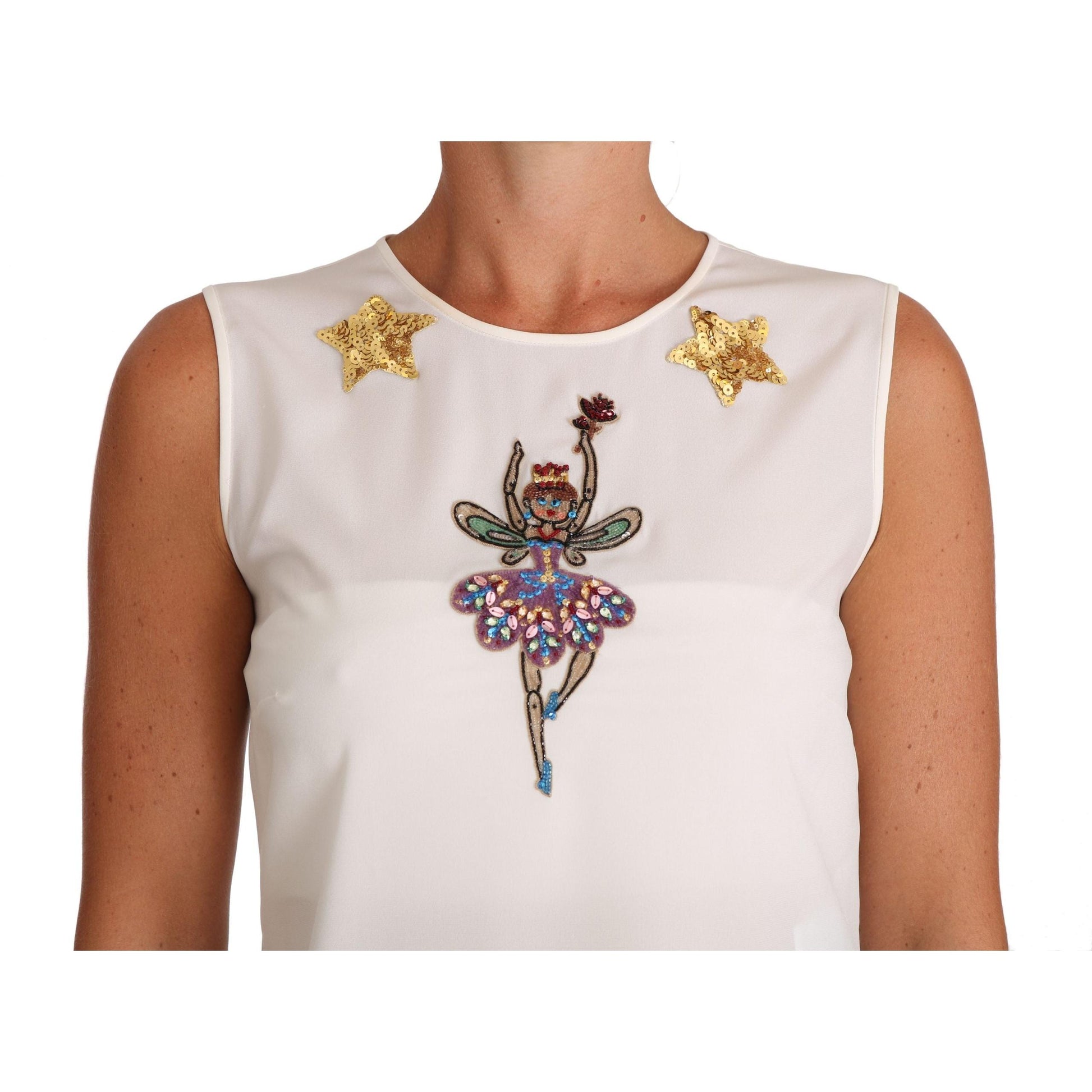 White Silk Embellished Crystal Sequin Fairy Top - coffeewithmee2