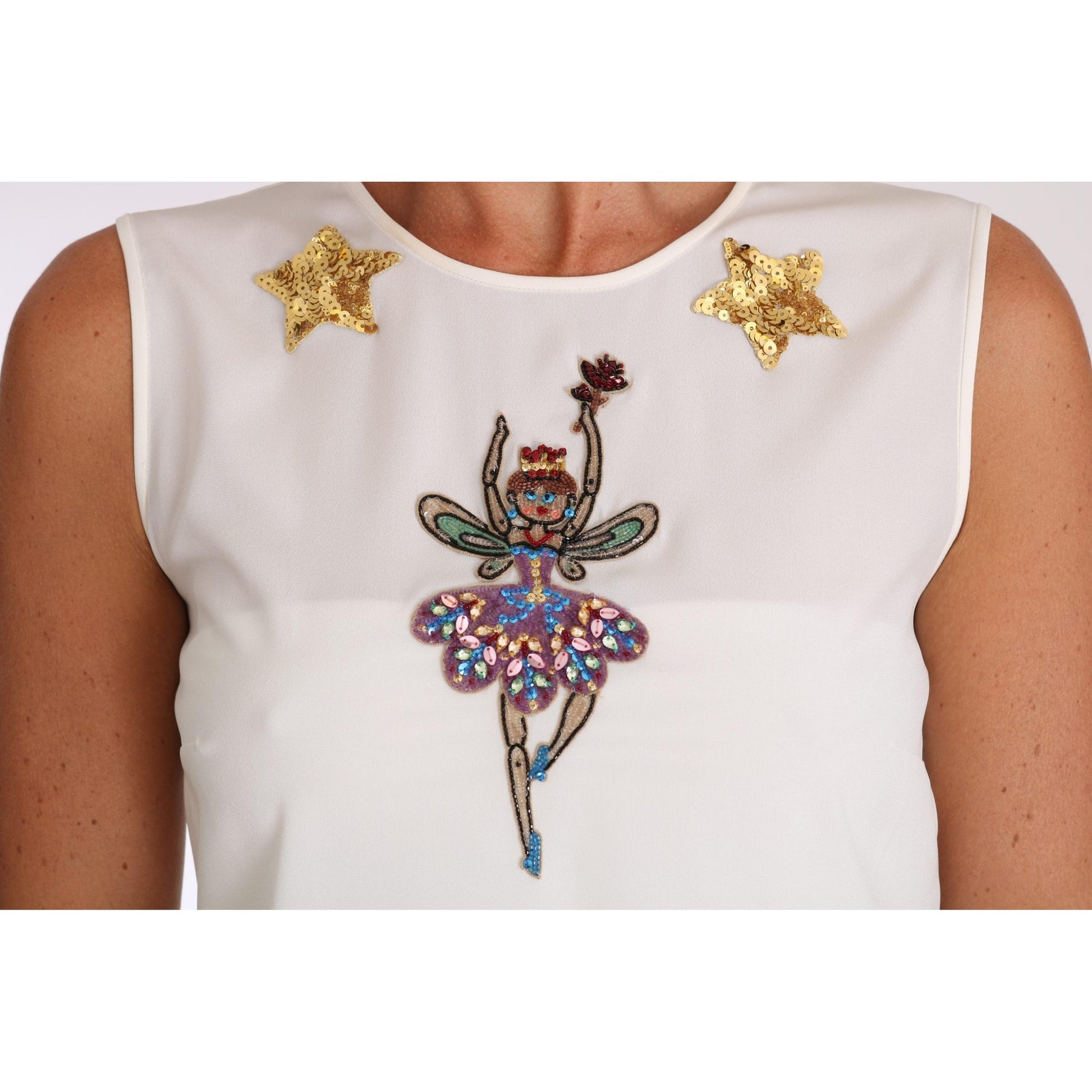 White Silk Embellished Crystal Sequin Fairy Top - coffeewithmee2