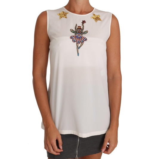 White Silk Embellished Crystal Sequin Fairy Top - coffeewithmee2