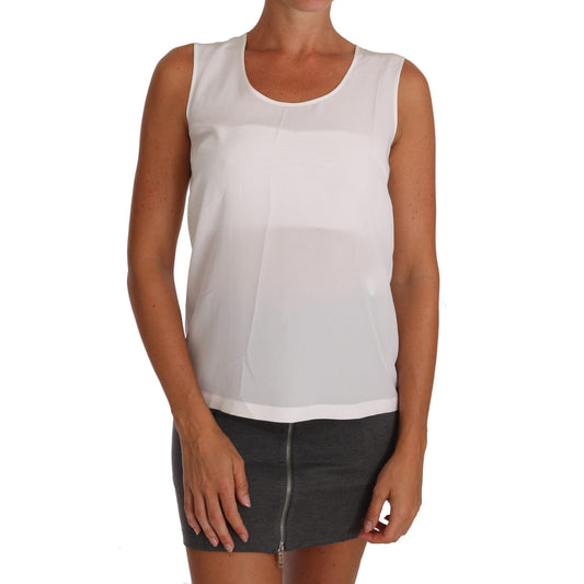 White Silk A-line Sleeveless Blouse T-Shirt Top - coffeewithmee2