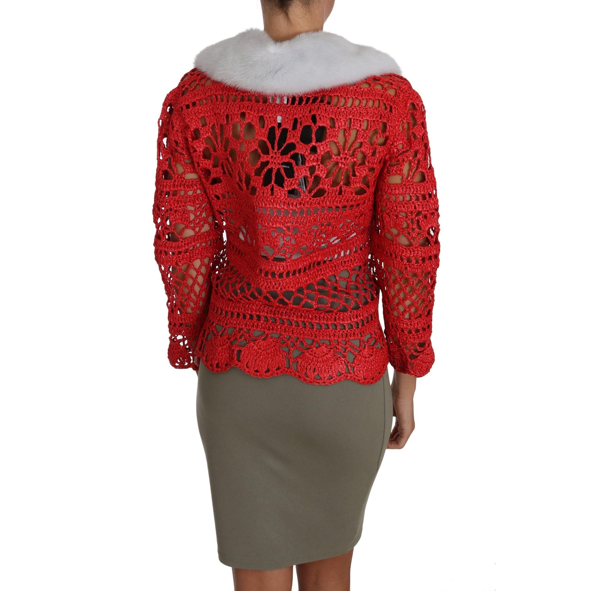 Red Cardigan Crochet Knit Raffia Sweater - coffeewithmee2