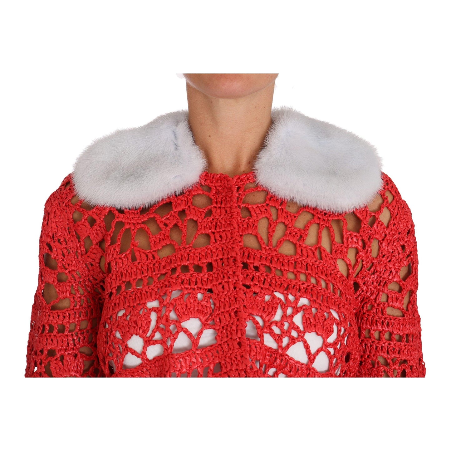 Red Cardigan Crochet Knit Raffia Sweater - coffeewithmee2