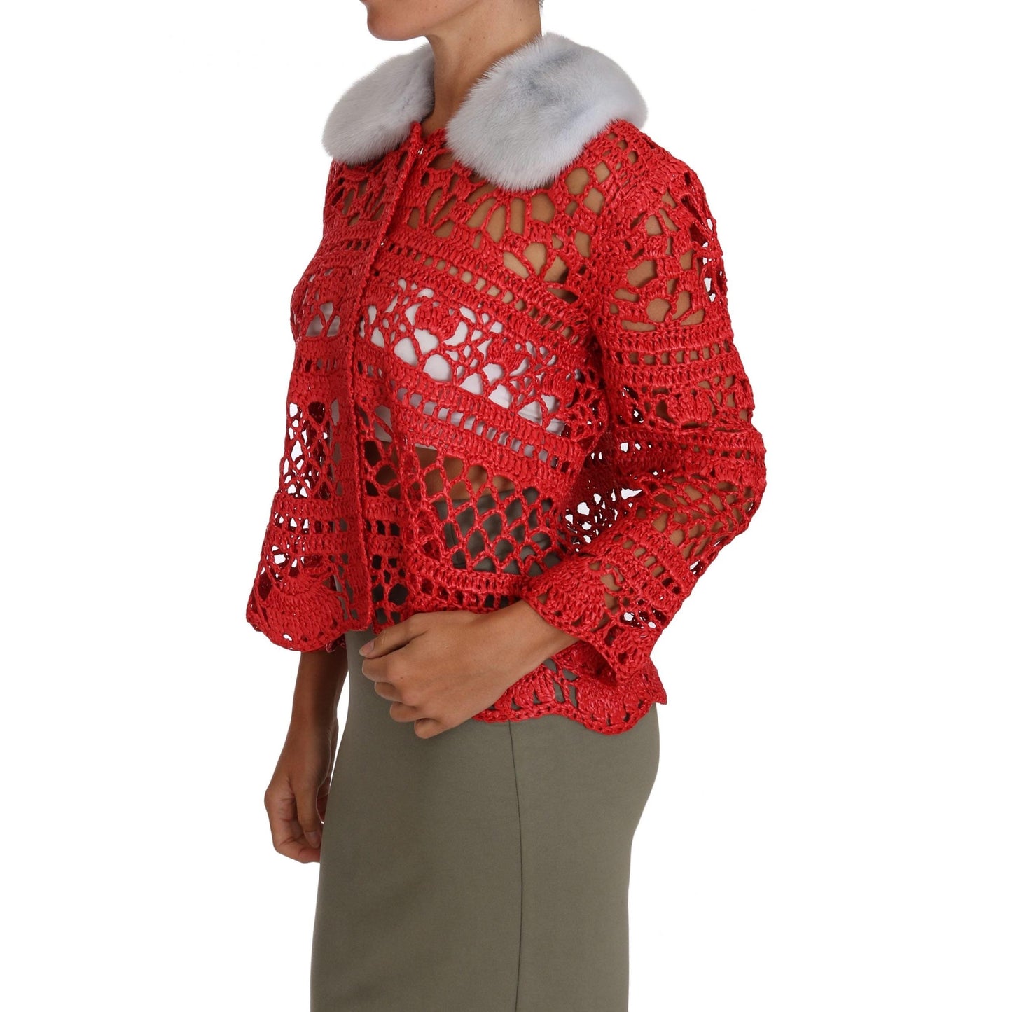 Red Cardigan Crochet Knit Raffia Sweater - coffeewithmee2
