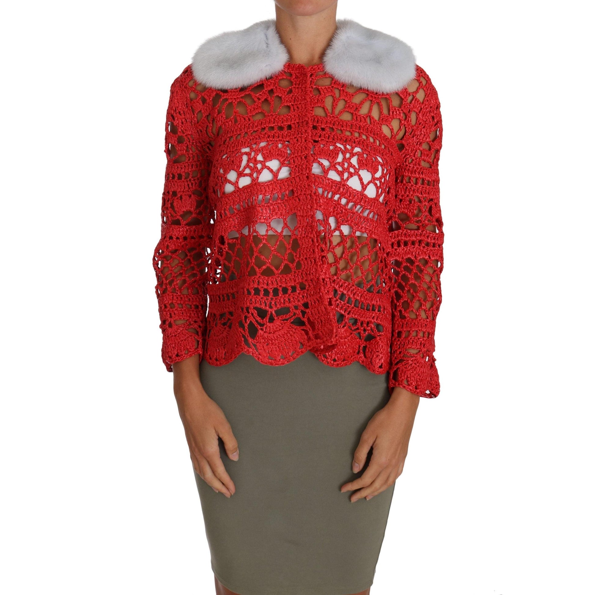 Red Cardigan Crochet Knit Raffia Sweater - coffeewithmee2