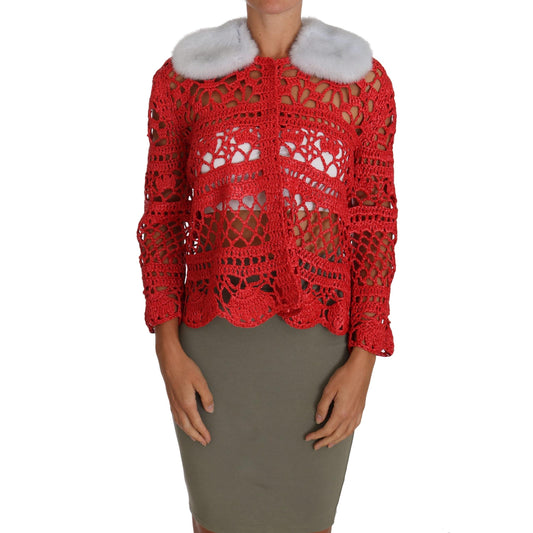 Red Cardigan Crochet Knit Raffia Sweater - coffeewithmee2