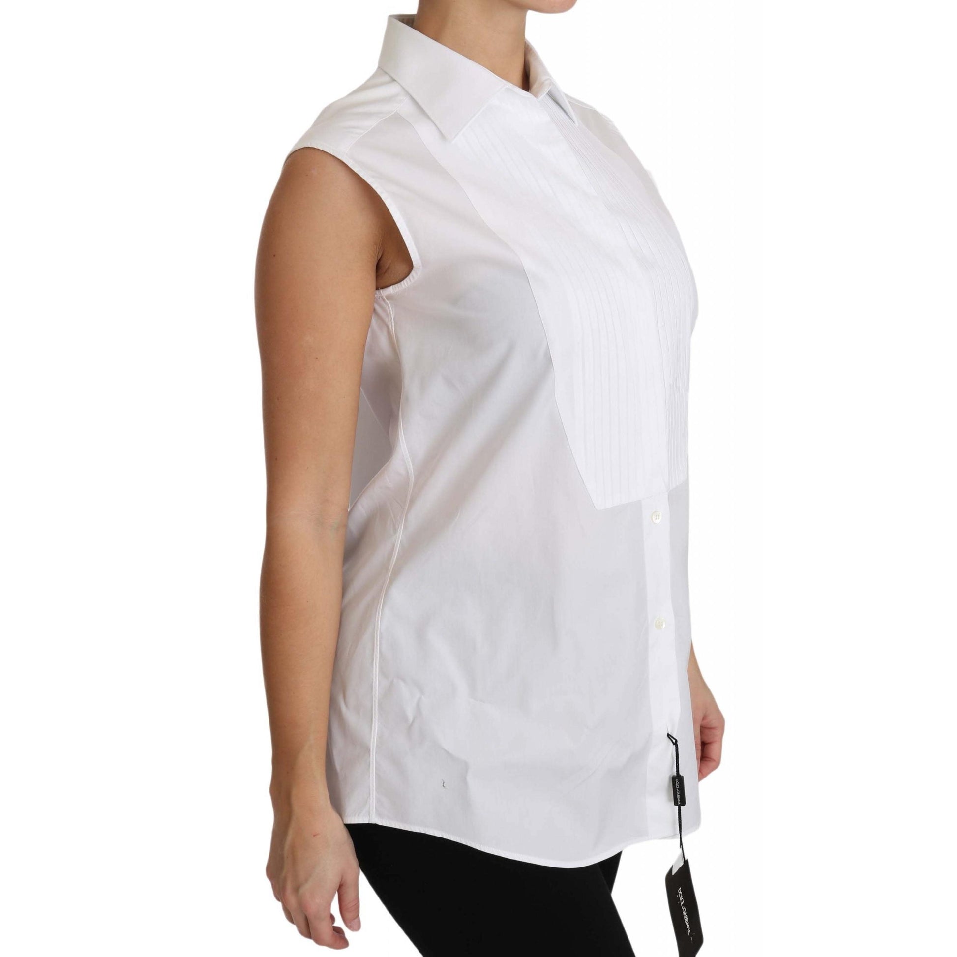 White Cotton Collar Down Sleeveless Blouse Shirt - coffeewithmee2