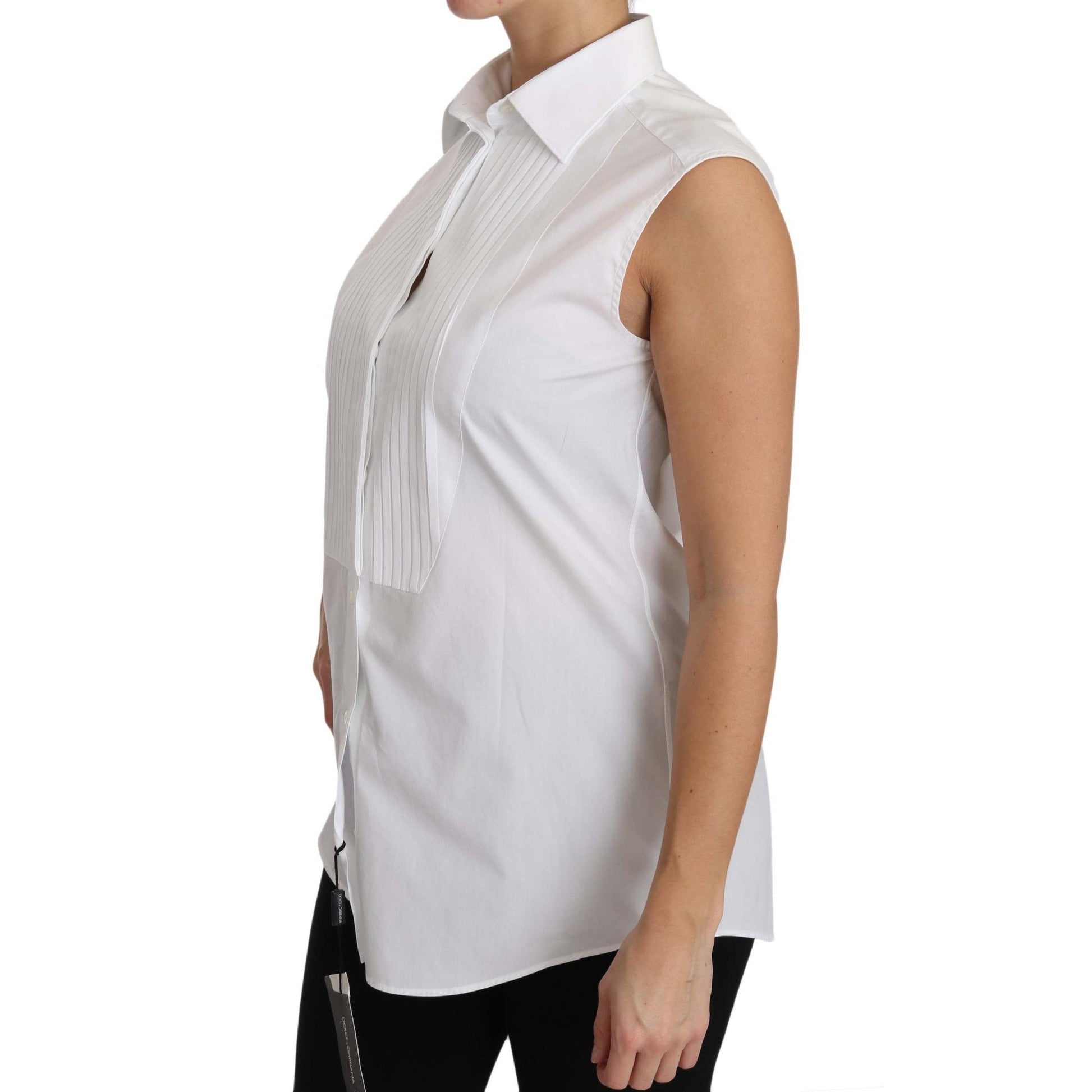 White Cotton Collar Down Sleeveless Blouse Shirt - coffeewithmee2