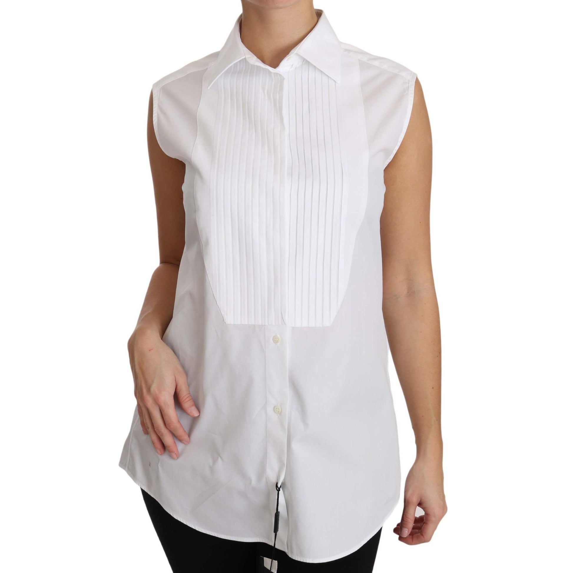 White Cotton Collar Down Sleeveless Blouse Shirt - coffeewithmee2