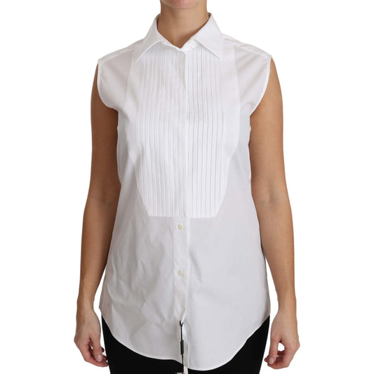 White Cotton Collar Down Sleeveless Blouse Shirt - coffeewithmee2