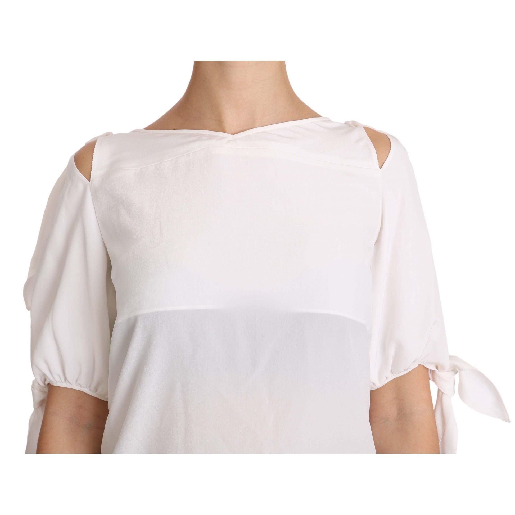 Solid White Silk Off Shoulder Blouse Top - coffeewithmee2