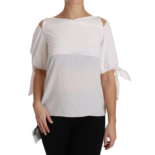 Solid White Silk Off Shoulder Blouse Top - coffeewithmee2